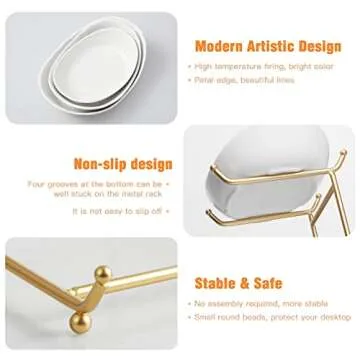 HOMKULA Fruit Bowl for Kitchen Counter - 3 Tier Ceramic Serving Bowls with Metal Stand, Tiered Fruit Basket for Fruit Vegetable Storage, Snack, Nuts, Cake, Dessert, Small & Cute (Gold)