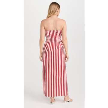 FAITHFULL THE BRAND Women's Le Bon Midi Dress, Bayou Stripe/Red, XS