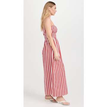 FAITHFULL THE BRAND Women's Le Bon Midi Dress, Bayou Stripe/Red, XS