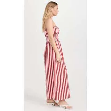 FAITHFULL THE BRAND Women's Le Bon Midi Dress, Bayou Stripe/Red, XS