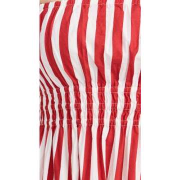 FAITHFULL THE BRAND Women's Le Bon Midi Dress, Bayou Stripe/Red, XS