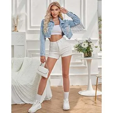 YILANUOYI Women’s Crop Denim Jacket Tassel Casual Jean Coat With Fringe (S, S107Blue)