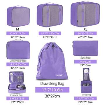 BAGAIL 8 Set Packing Cubes Luggage Packing Organizers for Travel Accessories-Light Purple
