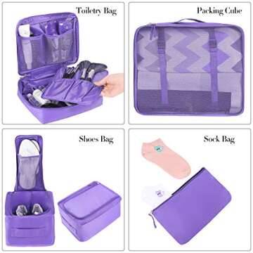BAGAIL 8 Set Packing Cubes Luggage Packing Organizers for Travel Accessories-Light Purple