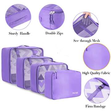 BAGAIL 8 Set Packing Cubes Luggage Packing Organizers for Travel Accessories-Light Purple