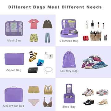 BAGAIL 8 Set Packing Cubes Luggage Packing Organizers for Travel Accessories-Light Purple