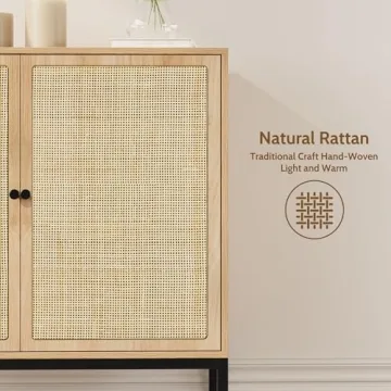 Yechen Rattan Sideboard Cabinet Modern Bohemian Storage