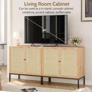 Yechen Rattan Sideboard Cabinet Modern Bohemian Storage
