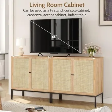 Yechen Rattan Sideboard Cabinet Modern Bohemian Storage