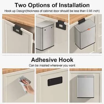 Mbillion Kitchen Compost Bin Hanging Trash Can with Lid 2.1 Gallon Stainless Steel Garbage Can for Kitchen Cabinet Door Mounted Trash Can Under Sink Door RV Bathroom,Silver