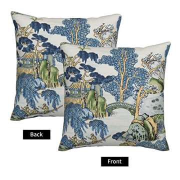 Wsunsal Chinoiserie Pillow Covers 22x22 Inch Set of 2, Asian Scenic Blue and Kelly Green Throw Pillows Farmhouse Chinoiserie Decorative Pillowcase Linen Cushion Cover for Home Sofa Bedroom Outdoor