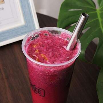 ALINK Reusable Boba Straws with Case and Cleaning Brush, 4-Pack Extra Wide Stainless Steel Metal Bub...