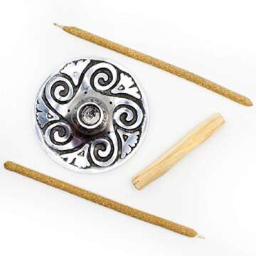 Blessed Ember Metal Palo Santo Holder and Incense Burner with 1 Palo Santo Stick and 2 Rolled Palo Santo Incense Sticks