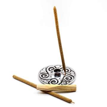 Blessed Ember Metal Palo Santo Holder and Incense Burner with 1 Palo Santo Stick and 2 Rolled Palo Santo Incense Sticks