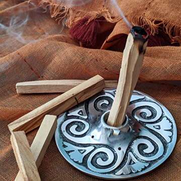Blessed Ember Metal Palo Santo Holder and Incense Burner with 1 Palo Santo Stick and 2 Rolled Palo Santo Incense Sticks