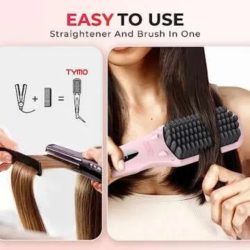 TYMO Ionic Hair Straightener Brush - Straightening Comb with 10M Negative Ions, 25s Heat-up, 16 Temp...