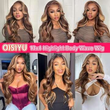 oisiyu Highlight Lace Front Wig Human Hair Ombre Honey Blonde 13x4 Body Wave HD Transparent Lace Frontal Wigs for Women 180% Density Pre Plucked with Baby Hair 4/27 Color 26 inch