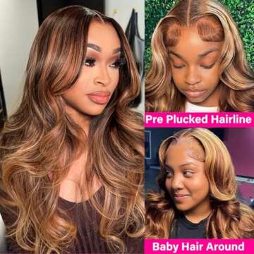 oisiyu Highlight Lace Front Wig Human Hair Ombre Honey Blonde 13x4 Body Wave HD Transparent Lace Frontal Wigs for Women 180% Density Pre Plucked with Baby Hair 4/27 Color 26 inch