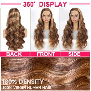 oisiyu Highlight Lace Front Wig Human Hair Ombre Honey Blonde 13x4 Body Wave HD Transparent Lace Frontal Wigs for Women 180% Density Pre Plucked with Baby Hair 4/27 Color 26 inch