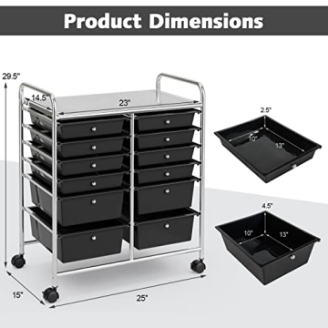 Giantex Rolling Storage Cart with 12 Drawers for Easy Organization