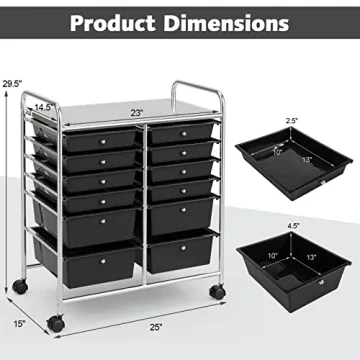 Giantex Rolling Storage Cart with 12 Drawers for Easy Organization