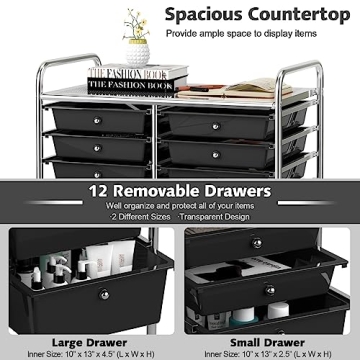 Giantex Rolling Storage Cart with 12 Drawers for Easy Organization