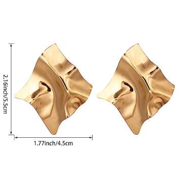 CWVHQ Irregular Geometric Texture Earrings Folds Simple Modern Dangle Earrings Creative Irregular Mirror Temperament Earrings for Women (Golden)