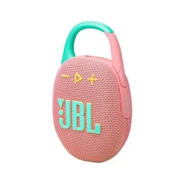 JBL Clip 5 - Ultra-Portable, Waterproof & Dustproof Bluetooth Speaker, Big Pro Sound with Punchy bass, Integrated Carabiner, Up to 12 Hours of Play, Made in Part with Recycled Materials (Pink)