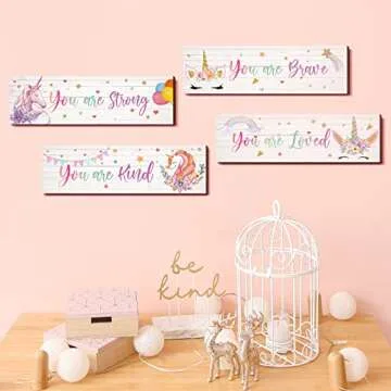 Yulejo Unicorn Rainbow Girls Room Wall Decor Unicorn Rainbow Motivational Wall Art Inspirational Wall Art Room Decor Unicorn Bedroom Decor for Girls Kids Bedroom Nursery Decorations(Cute Style, Cute