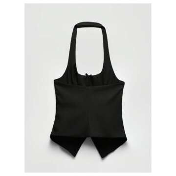 Milumia Women's Backless Halter Top Bow Front Cut Out Sleeveless Tank Tops Black Large