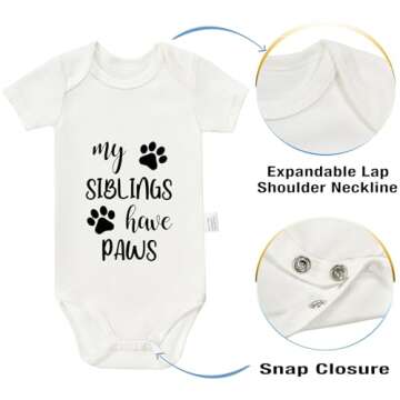 Eorjuek My Siblings Have Paws Bodysuits, Gender Neutral Baby Clothes, Cotton Romper Short Sleeve Infant Outfits Jumpsuit, Newborn Gifts Baby Boy Girl (White, 0-3Months)