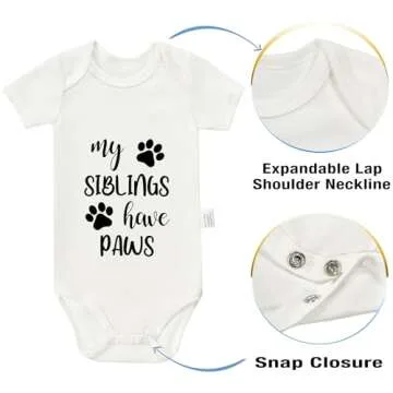 Eorjuek My Siblings Have Paws Bodysuits, Gender Neutral Baby Clothes, Cotton Romper Short Sleeve Infant Outfits Jumpsuit, Newborn Gifts Baby Boy Girl (White, 0-3Months)