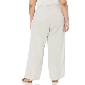 Amazon Essentials Women's Linen Blend Drawstring Relaxed Fit Wide Leg Pant (Available in Plus Size), Ecru, Medium