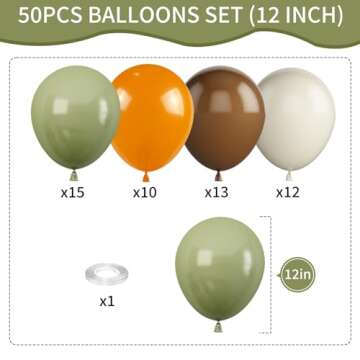Sage Green and Orange Balloons, 12 Inch Green Brown Orange Balloons Olive Green Brown Beige Jungle S...