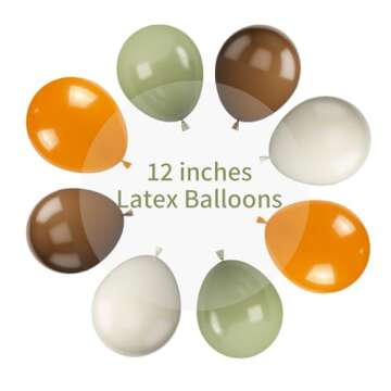 Sage Green and Orange Balloons, 12 Inch Green Brown Orange Balloons Olive Green Brown Beige Jungle Safari Wild Woodland Balloon for Birthday Wedding Baby Shower Party Decorations