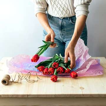 HolyMaji 50 Sheets Pink Purple Blue Gradient Tissue Paper Bulk 20 x 26 Pastel Rainbow Tissue Paper Sheets for Christmas Birthday Baby Showers Wedding Thanksgiving Gift Wrapping DIY Crafts Arts