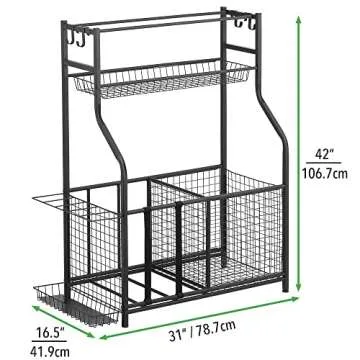mDesign Metal Heavy Duty Garage Storage System Rack with Top Shelf, Multi-Purpose Sporting Goods Storage with Multiple Compartments, Baskets and Hooks - Holds Equipment, Balls, Bats - Matte Black