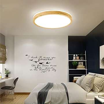 Yasince 15.8" Wooden Round LED Ceiling Light Fixture,Simple Minimalist Neutral Light Ceiling Lamp,Modern Flush Mount Light Fixture for Living Room Bedroom Kitchen Dining Room Restaurant Laundry