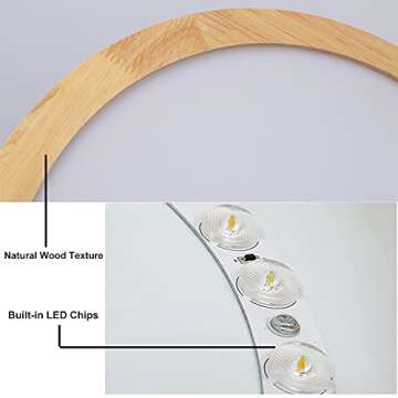 Yasince 15.8" Wooden Round LED Ceiling Light Fixture,Simple Minimalist Neutral Light Ceiling Lamp,Modern Flush Mount Light Fixture for Living Room Bedroom Kitchen Dining Room Restaurant Laundry