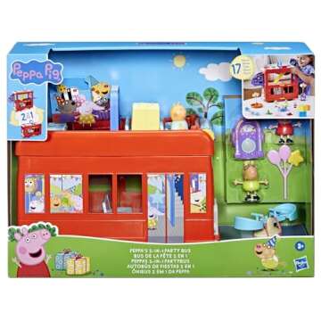 Peppa Pig 2-in-1 Party Bus Playset with 3 Figures and 13 Accessory Pieces, Preschool Toys for Girls ...