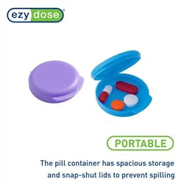 EZY DOSE Daily Round, Portable On-The-Go Pocket Pharmacy, Pill Box, Organizer and Vitamin Containers, Snap Shut Lids, Perfect for Traveling, Blue and Purple, 2 Pack, BPA Free