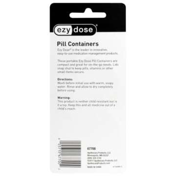 EZY DOSE Daily Round, Portable On-The-Go Pocket Pharmacy, Pill Box, Organizer and Vitamin Containers, Snap Shut Lids, Perfect for Traveling, Blue and Purple, 2 Pack, BPA Free