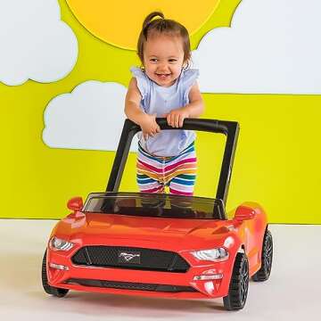 Bright Starts Ford Mustang 4-in-1 Red Baby Activity Center & Push Walker with Removable Interactive ...