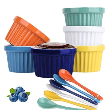 Vibrant Souffle Dish Ramekin Set with Spoons - 6-Pack