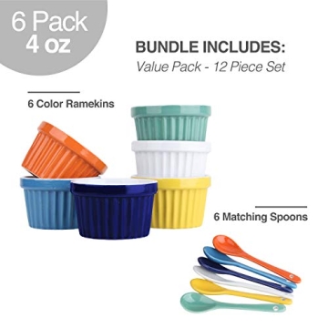 Vibrant Souffle Dish Ramekin Set with Spoons - 6-Pack