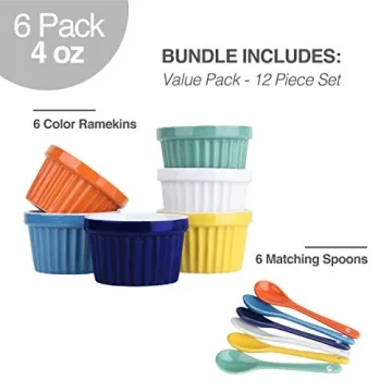 Vibrant Souffle Dish Ramekin Set with Spoons - 6-Pack