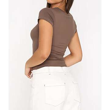 Cioatin Women’s Short Sleeve Crop Tee Shirt Workout Basic Solid Form Fit Round Neck Going Out Tshirt Casual Yoga Brown