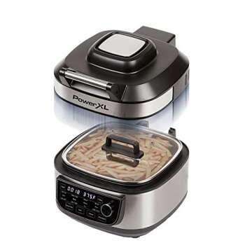 PowerXL Grill Air Fryer Combo 6 QT 12-in-1 Indoor Slow Cooker, Roast, Bake, 1550-Watts, Stainless Steel Finish (Standard)