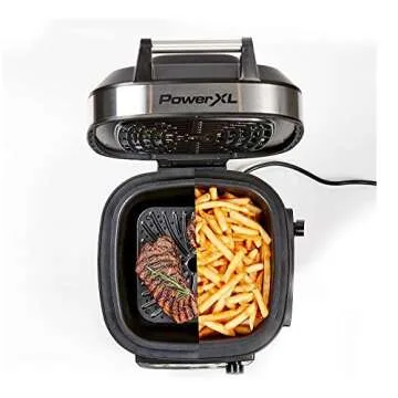 PowerXL Grill Air Fryer Combo 6 QT 12-in-1 Indoor Slow Cooker, Roast, Bake, 1550-Watts, Stainless Steel Finish (Standard)
