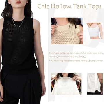 Famulily Women's White Summer Crochet Knit Tank Tops Sleeveless Hollow Out Knitted Top Round Neck Cami Shirts M